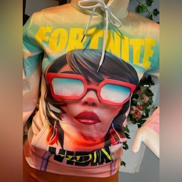 FORNITE Theme Vibin Tie Dyed Pullover Hoodie Fashion Sweatshirt L Junior RefJ028 - Picture 10 of 11